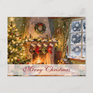 Cozy Christmas Fireplace Magic Postcard