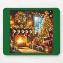 Cozy Christmas Fireplace Mouse Pad