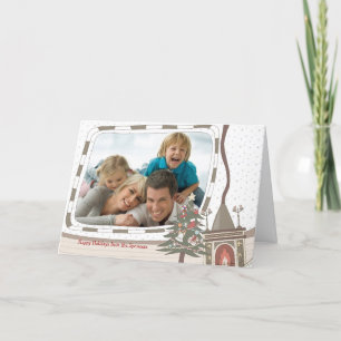 Cozy Christmas Fireplace Photo Greeting Card