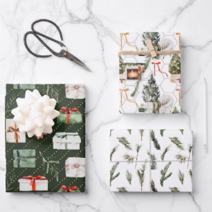 Cozy Christmas Fireplace, Presents & Trees Holiday Wrapping Paper Sheet