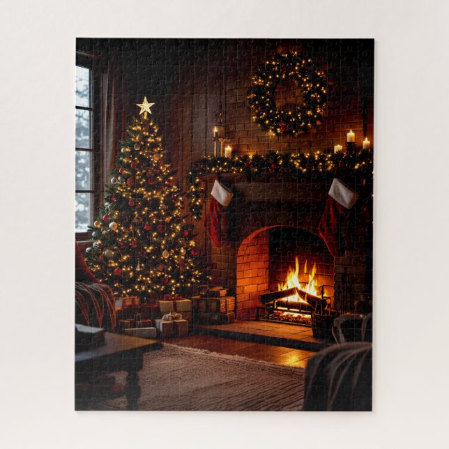 Cozy Christmas Fireplace with Stockings and Tree Jigsaw Puzzle (Vertical)