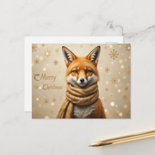 Cozy Christmas Fox Art Warm Winter Woodland  Postcard
