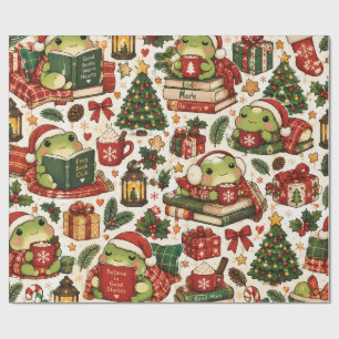 Cozy Christmas Frogs   Cute Kawaii Frog Holiday Pa Wrapping Paper