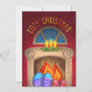 Cozy Christmas Fuzzy Socks by Warm Glow Fireplace Card