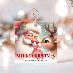 Cozy Christmas Gift Tags with Santa and Rudolph
