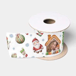 Cozy Christmas Gingerbred Photo Photo Pattern Satin Ribbon