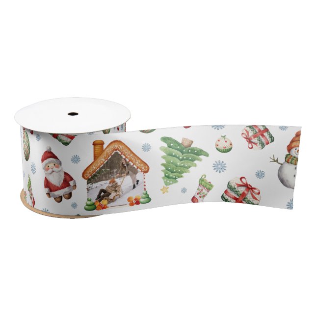 Cozy Christmas Gingerbred Photo Photo Pattern Satin Ribbon (Spool)