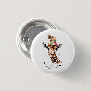 Cozy Christmas Giraffe, custom 1 Inch Round Button