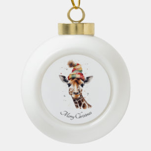 Cozy Christmas Giraffe, custom Ceramic Ball Christmas Ornament