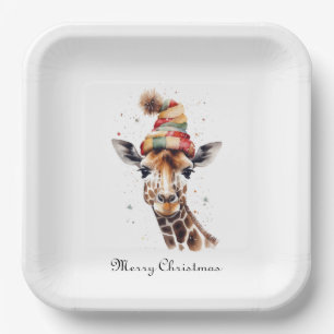 Cozy Christmas Giraffe, custom Paper Plate
