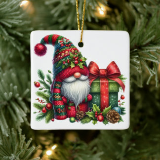 Cozy Christmas Gnome Art – Festive Holiday Ceramic Ornament