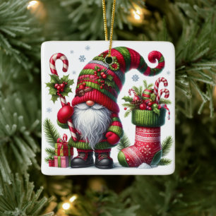 Cozy Christmas Gnome Art – Festive Holiday Ceramic Ornament
