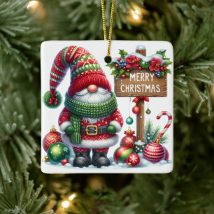 Cozy Christmas Gnome Art – Festive Holiday Ceramic Ornament