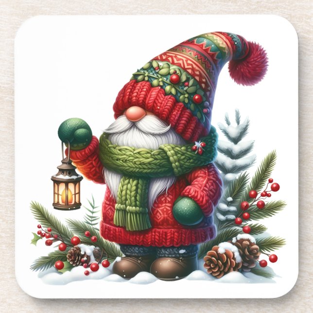 Cozy Christmas Gnome Art – Festive Holiday Coaster (Front)