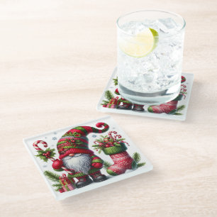 Cozy Christmas Gnome Art – Festive Holiday Glass Coaster