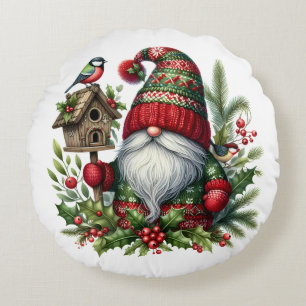 Cozy Christmas Gnome Art – Festive Holiday Round Pillow