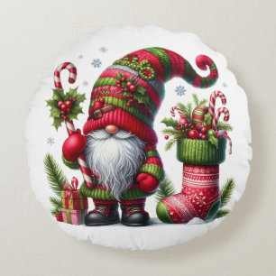 Cozy Christmas Gnome Art – Festive Holiday Round Pillow