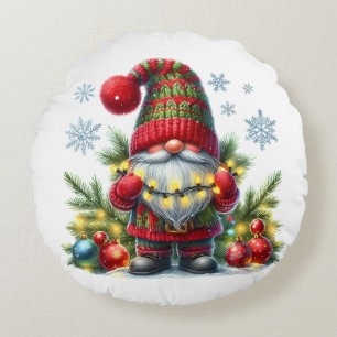 Cozy Christmas Gnome Art – Festive Holiday Round Pillow