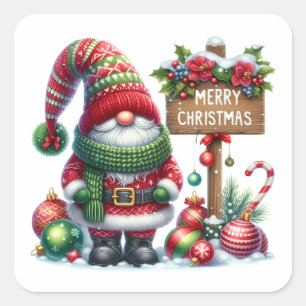 Cozy Christmas Gnome Art – Festive Holiday Square Sticker