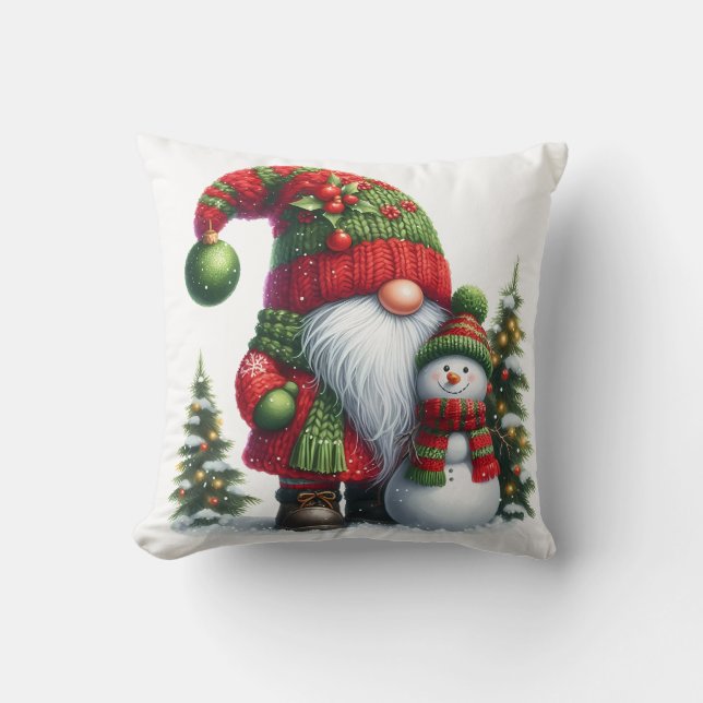 Cozy Christmas Gnome Art – Festive Holiday Throw Pillow (Front)