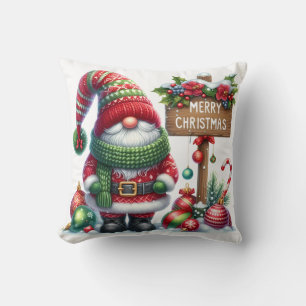 Cozy Christmas Gnome Art – Festive Holiday Throw Pillow