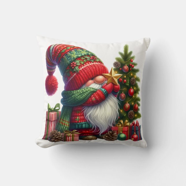 Cozy Christmas Gnome Art – Festive Holiday Throw Pillow (Front)