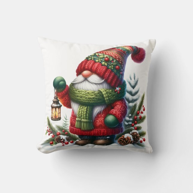 Cozy Christmas Gnome Art – Festive Holiday Throw Pillow (Front)