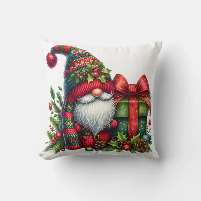 Cozy Christmas Gnome Art – Festive Holiday Throw Pillow (Front)
