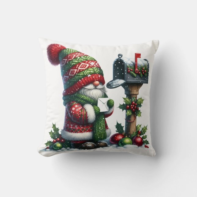 Cozy Christmas Gnome Art – Festive Holiday Throw Pillow (Front)