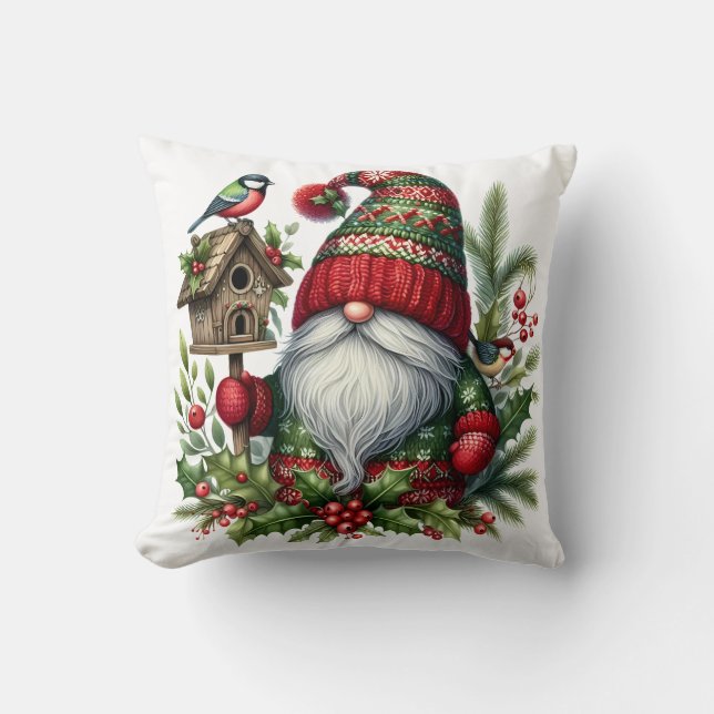 Cozy Christmas Gnome Art – Festive Holiday Throw Pillow (Front)