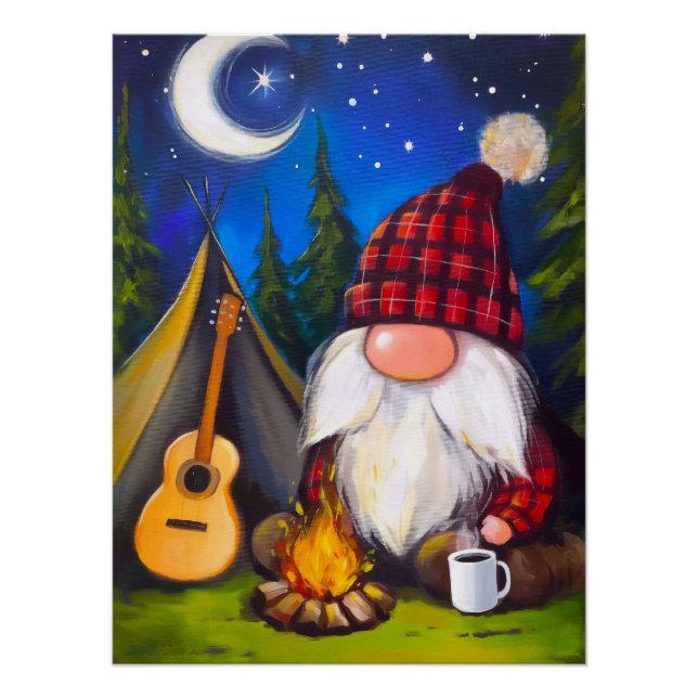 Cozy Christmas Gnome Camper Guitarist Poster (Front)