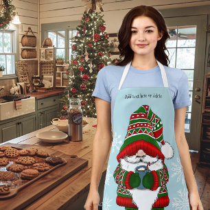Cozy Christmas Gnome Red Green Winter Cute Apron