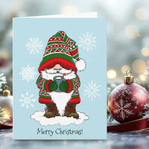 Cozy Christmas Gnome Red Green Winter Cute Card