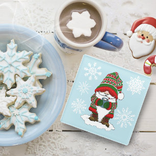 Cozy Christmas Gnome Red Green Winter Cute Glass Coaster