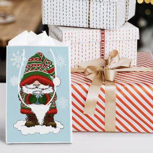 Cozy Christmas Gnome Red Green Winter Cute Medium Gift Bag