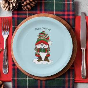 Cozy Christmas Gnome Red Green Winter Cute Paper Plate