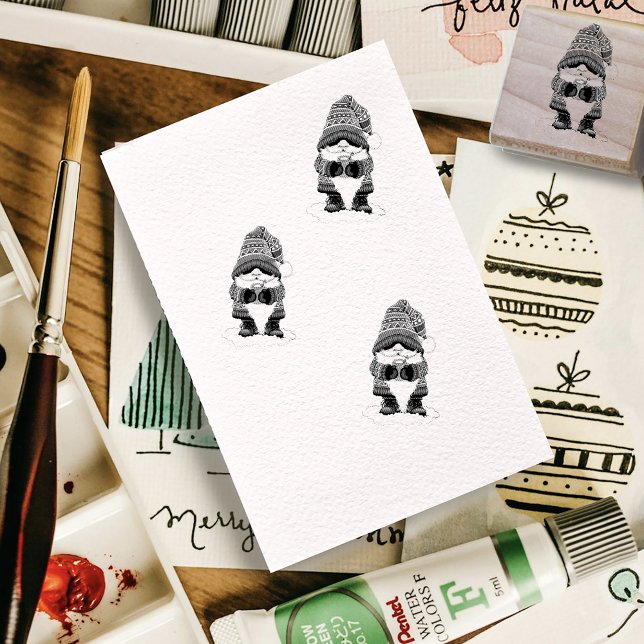 Cozy Christmas Gnome Red Green Winter Cute Rubber Stamp (Creator Uploaded)