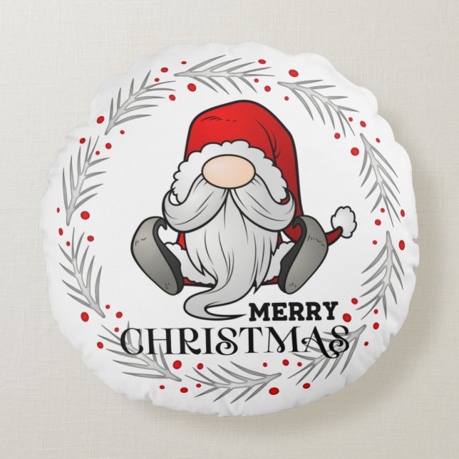 Cozy Christmas Gnome Round Pillow (Front)