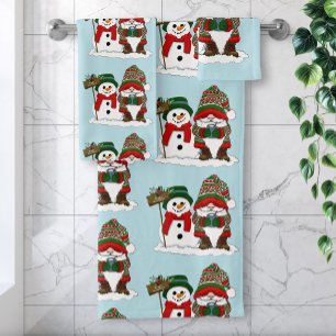 Cozy Christmas Gnome Snowman Winter Holiday Cute Bath Towel Set