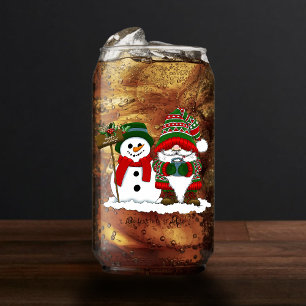 Cozy Christmas Gnome Snowman Winter Holiday Cute Can Glass