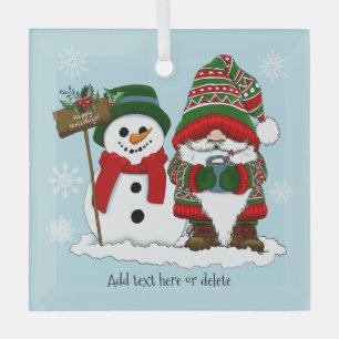 Cozy Christmas Gnome Snowman Winter Holiday Cute Glass Ornament