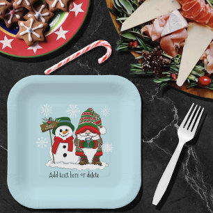 Cozy Christmas Gnome Snowman Winter Holiday Cute Paper Plate