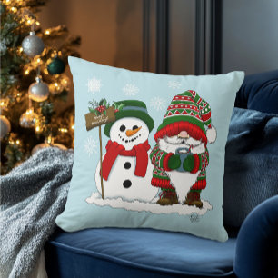 Cozy Christmas Gnome Snowman Winter Holiday Cute Throw Pillow