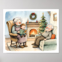 Cozy Christmas Grandparents Storytime Wall Art