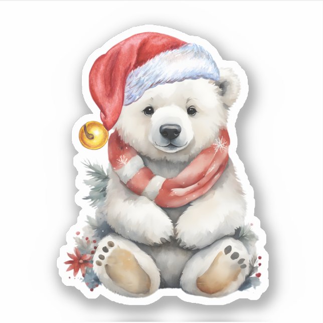 Cozy Christmas Hat Polar Bear with Red Scarf (Front)