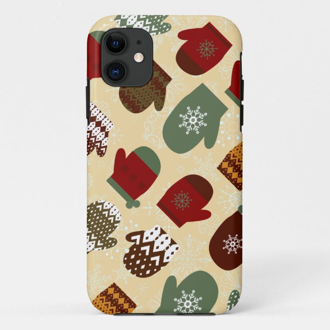 Cozy Christmas Holiday Winter Mittens iPhone Case (Back)