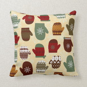 Cozy Christmas Holiday Winter Mittens Throw Pillow