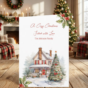 Cozy Christmas House Snowy Holiday Family Card