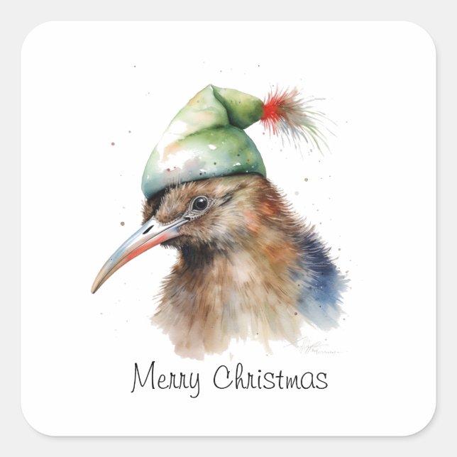 Cozy Christmas Kiwi, custom Square Sticker (Front)