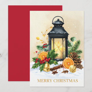 Cozy Christmas Lantern Merry Christmas Holiday Card